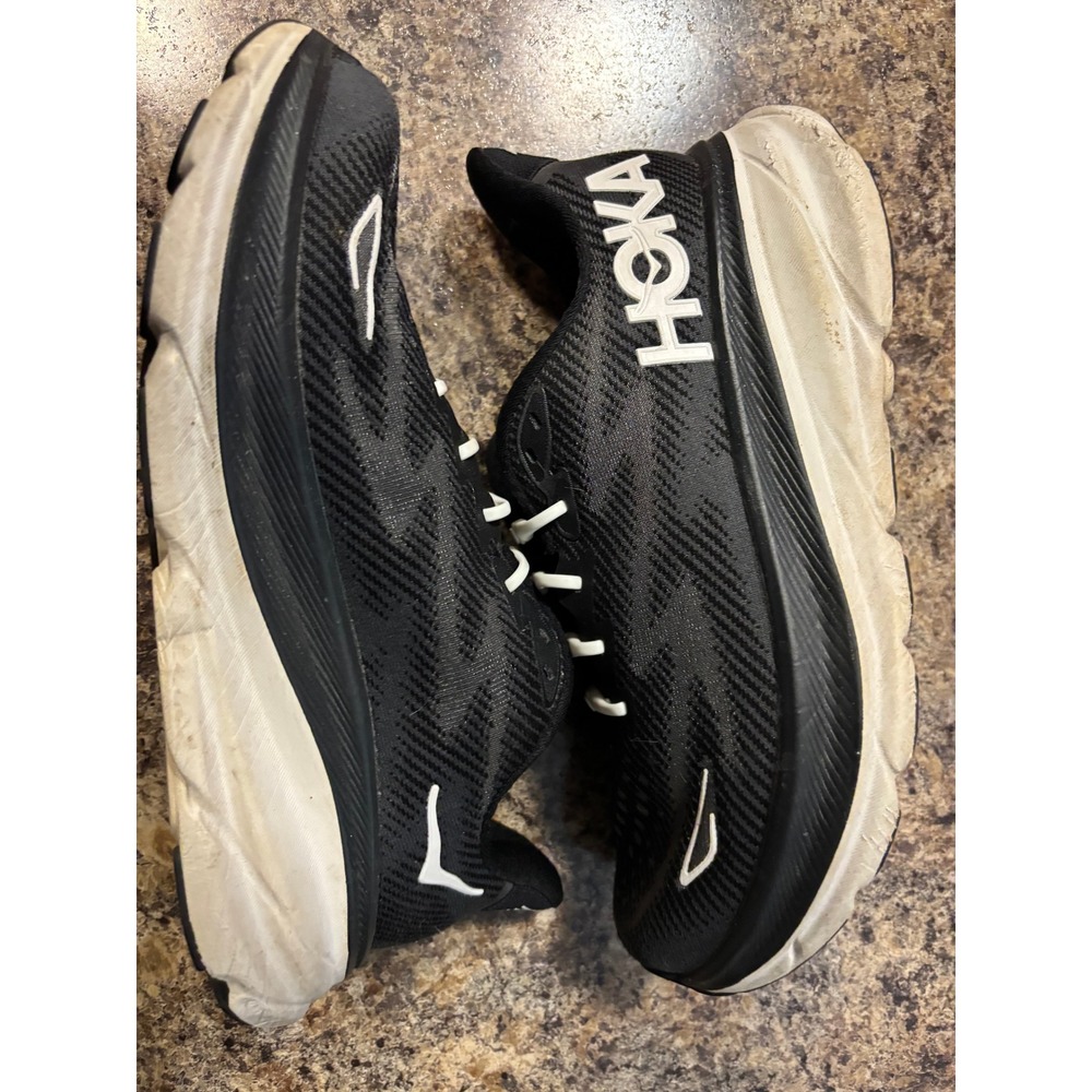 Hoka Clifton 9 Wide Running Shoes Womens 7.5D Black White Sneakers 1132211 BWHT - Picture 7 of 12